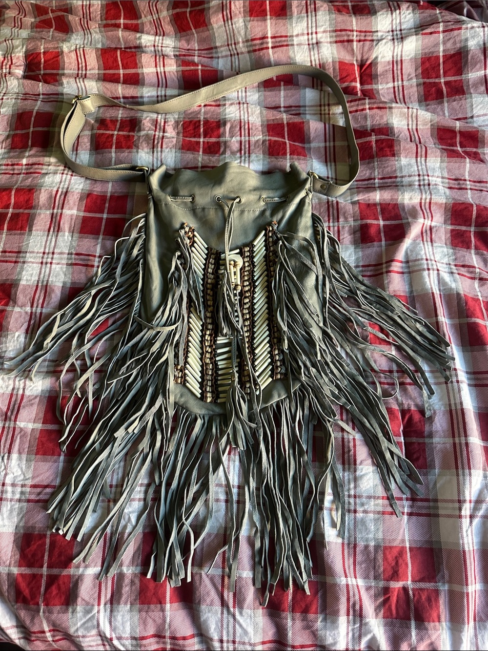 Gray Gypsy Soul fringe bone tassel bag preowned - Picture 15 of 16